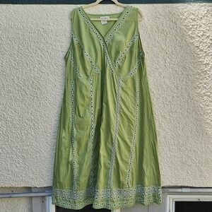 Ulla Popken light green embroidered A Line Fit cotton sleeveless dress 20/22